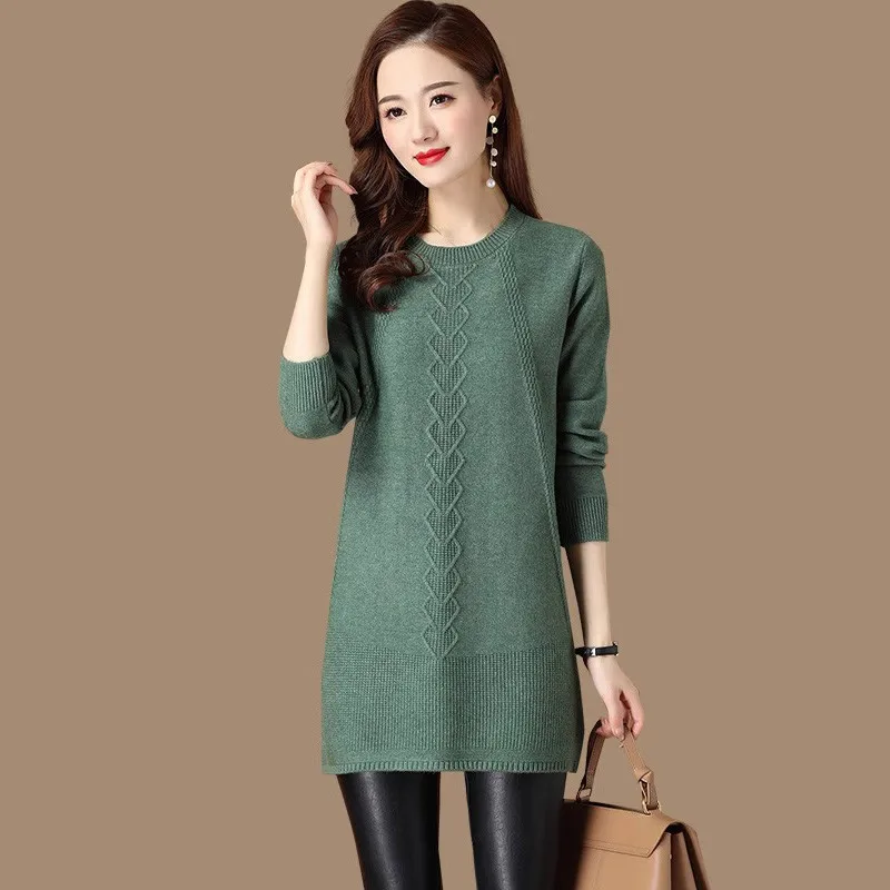 

Women's Sweater Spring Autumn New Fashion Pullover Bottoming Tops Mid-length Knitwear Large Size Loose Wool Knitted Sweaters