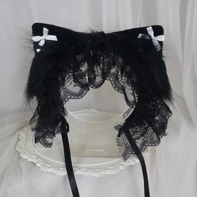 2025 22 New Handmade Cosplay Black Lolita Lace Headband Sweet Cat Girl Furry Ear Headpiece Subculture KC Maid Hair Acces