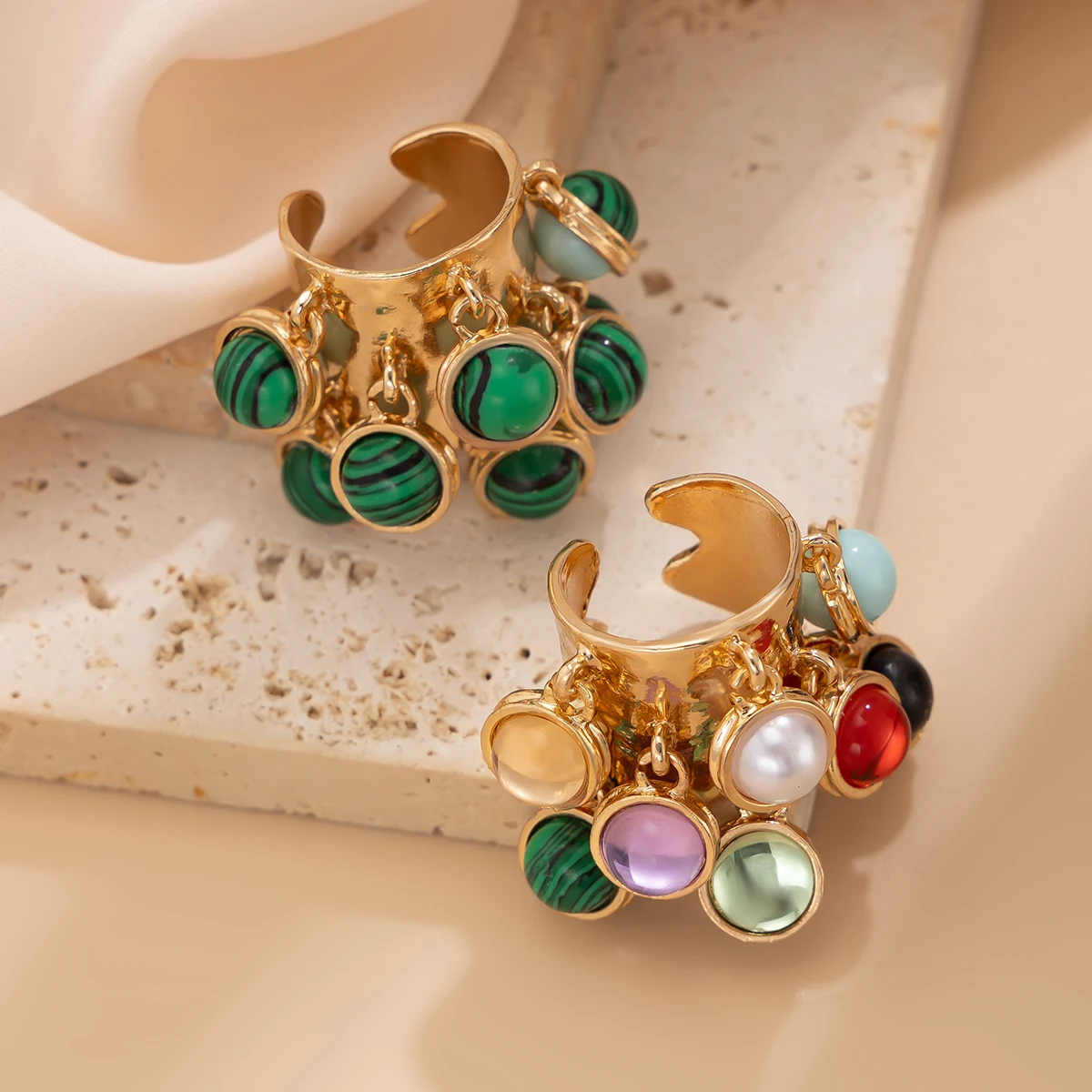 PuRui Y2K Boho Trendy Colorful Crystal Opening Rings Women W