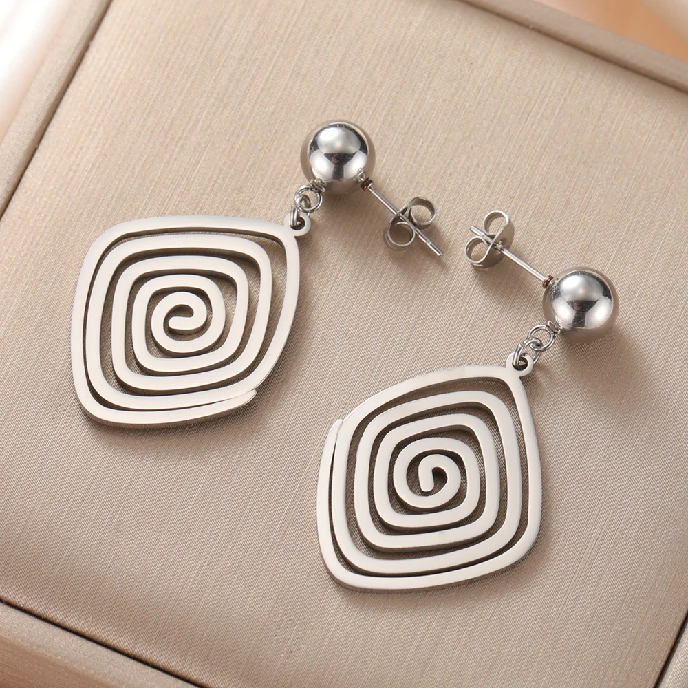 Dawapara Geometric Spiral Earrings Cho Ku Rei Swirl Akasha Goddess Symbol Pendant Stainless Steel Jewelry