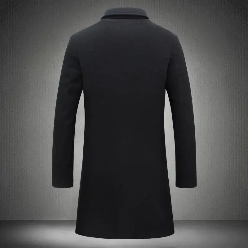 2023 Spring Autumn New Long Cotton Coat New Wool Blend Pure Color Casual Business Fashion Men's Clothing Slim Windbreaker Jacket