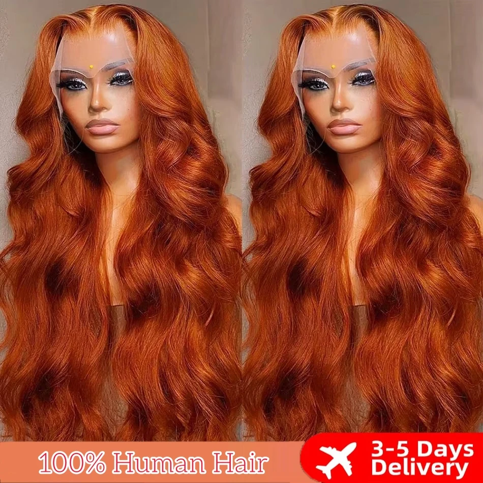 

30-дюймовый оранжевый имбирь 13x6 HD парик фронта шнурка человеческих волос 13x4 объемная волна фронтальный парик предварительно выщипанные цветные парики человеческих волос для женщин