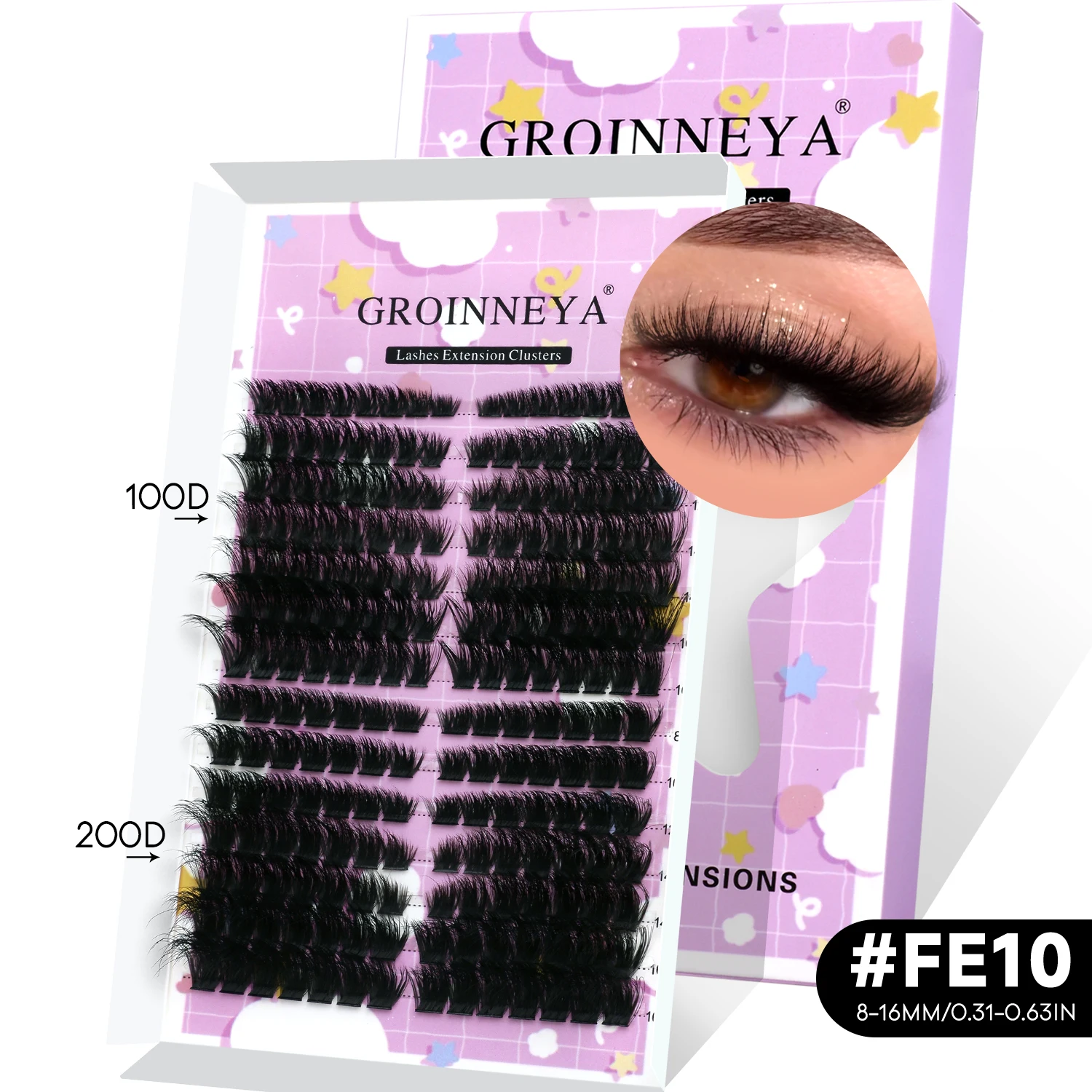 GROINNEYA Wimpern-Cluster-Set mit natürlichen Katzenwimpern, Wimpernbindung und Versiegelung, Cluster-Set, geflügeltes Ende, Auge, längliches DIY zu Hause – Detail 16