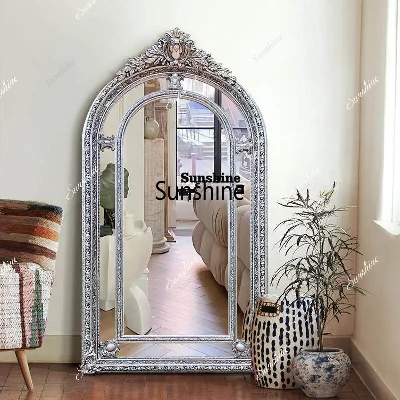 Wall-mounted dressing mirror, European retro carved floor mirror, full-length mirror