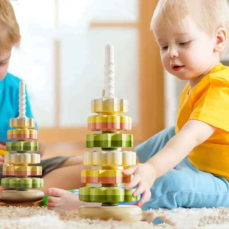 Kleinkind rotierenden Regenbogen turm Baby stapeln Puzzle Spielzeug Kinder Montessori bunte Zahnräder Ringe Kinder frühes Lernspiel zeug