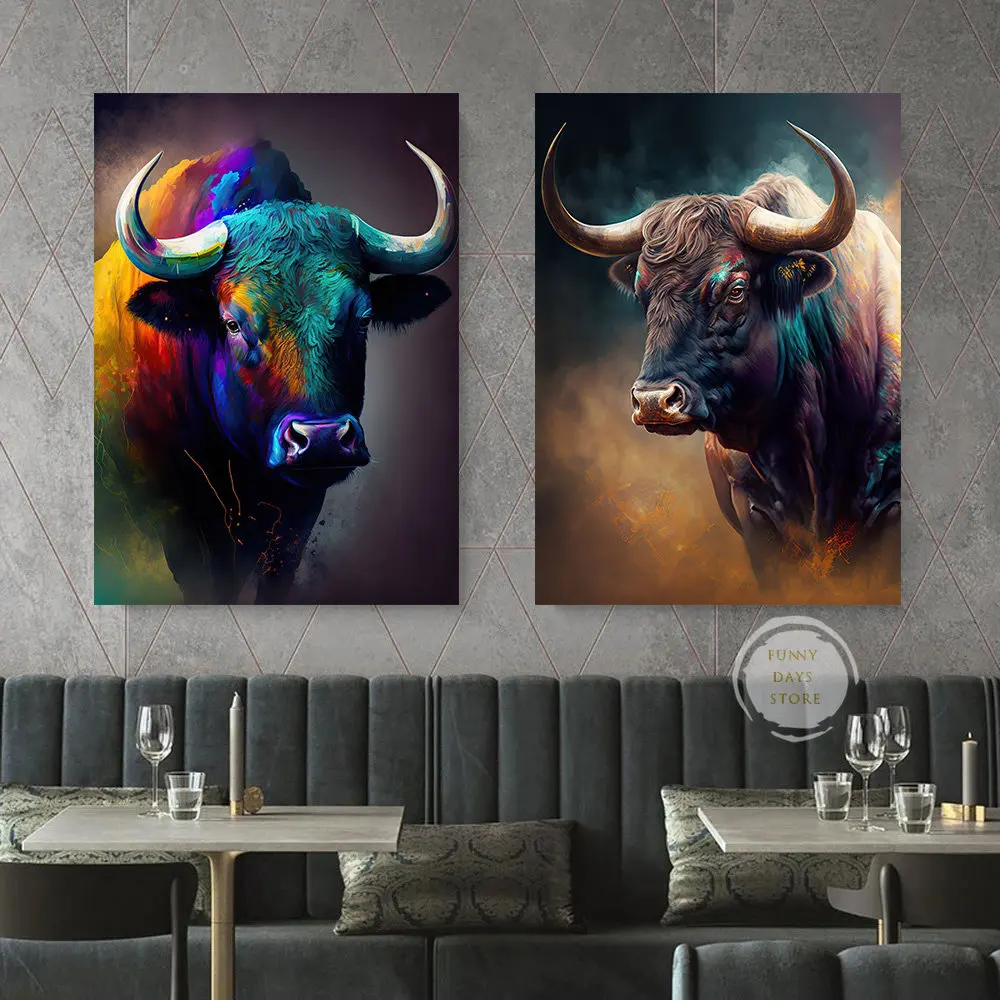 Nature Animal Buffalo Yak Print Nordic Poster Canvas Painting Brown Highland Cow Bull Wall Art Living Room Pictures Home Decor