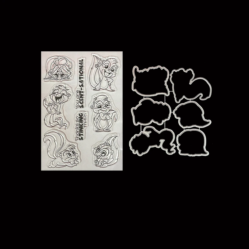Monkeystamp Animal Skunk Metal Cutting Dies and Clear Stamp for DIY Scrapbooking Photo Album Decorative Embossing Paper Cards - view 5
