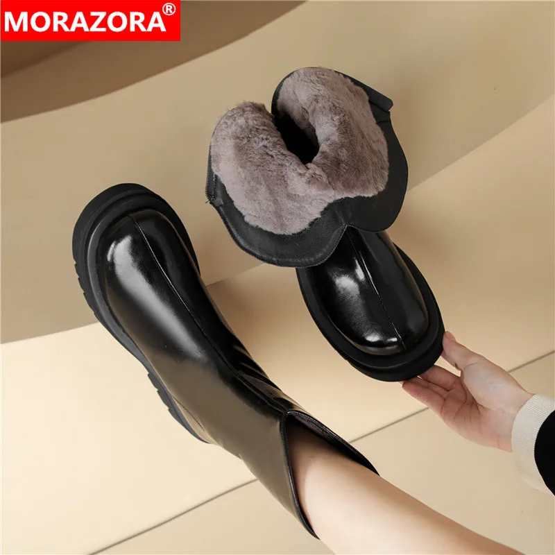 

MORAZORA Plus Size 34-43 New Genuine Leather Boots Women Zipper 100% Nature Wool Warm Winter Boots Fashion Platform Ankle Boots