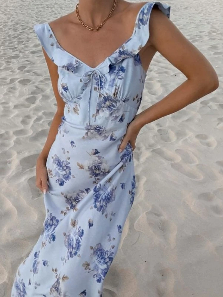 French Off-shoulder Women's Summer Bow Dress Ruffled Vacation Style Slim Fit Floral Midi Skirt Elegant Party Beach Party Fashion