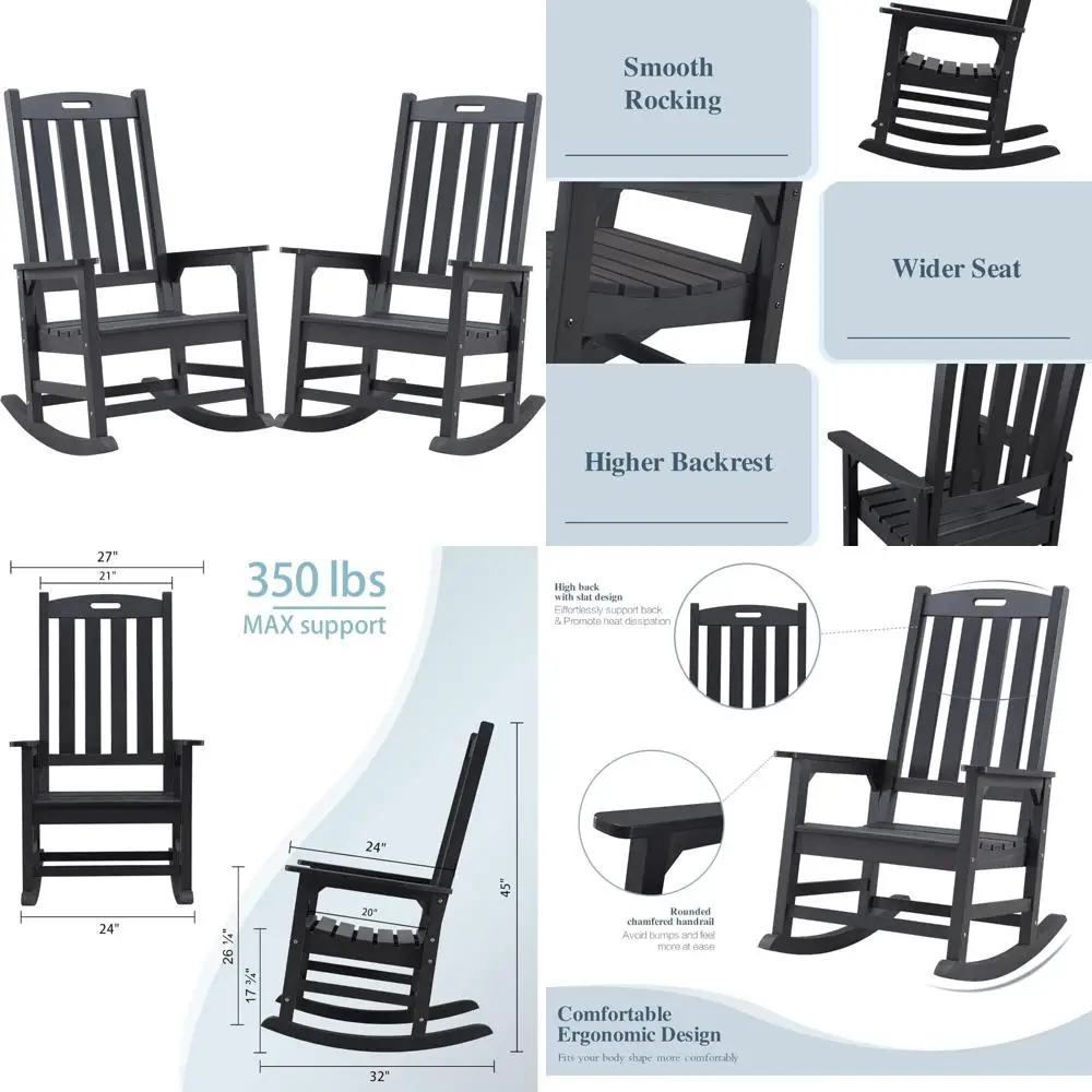 

Oversized Outdoor Rocking Chair Set, 2-Piece, Porch Rocker, 21 Seat Width, 32 Tall Backrest, Pre-Assembled