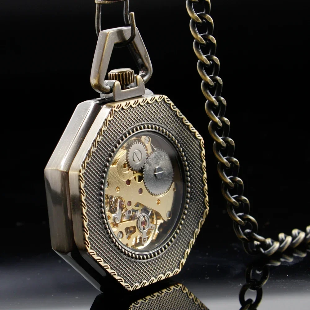 Reloj de bolsillo mecánico de acero inoxidable de bronce, reloj romano, diseño informal de moda, esqueleto Steampunk, bobinado a mano, nuevo