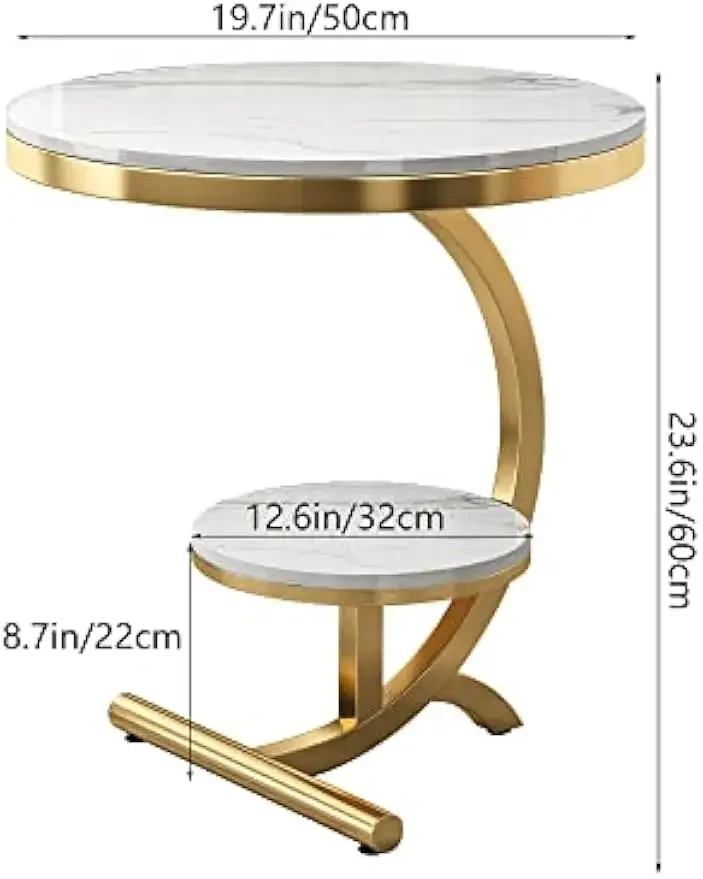 Luxury Marble End Table Decor & More Round Coffee Table with Storage Shelf for Home & Living Room |Gold Coffee Table|Outdoor