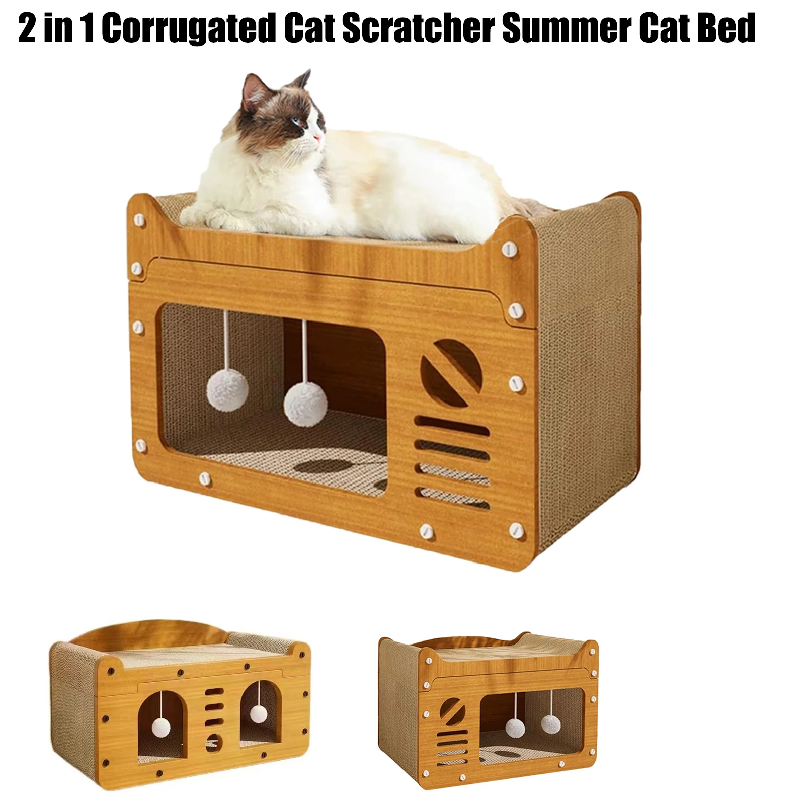 

2 in 1 Corrugated Cat Scratcher Bamboo Cat Bed Feeling Cool Cat Grinding Toys Thicked Cat Scratcher Cargboard Pet Supplies