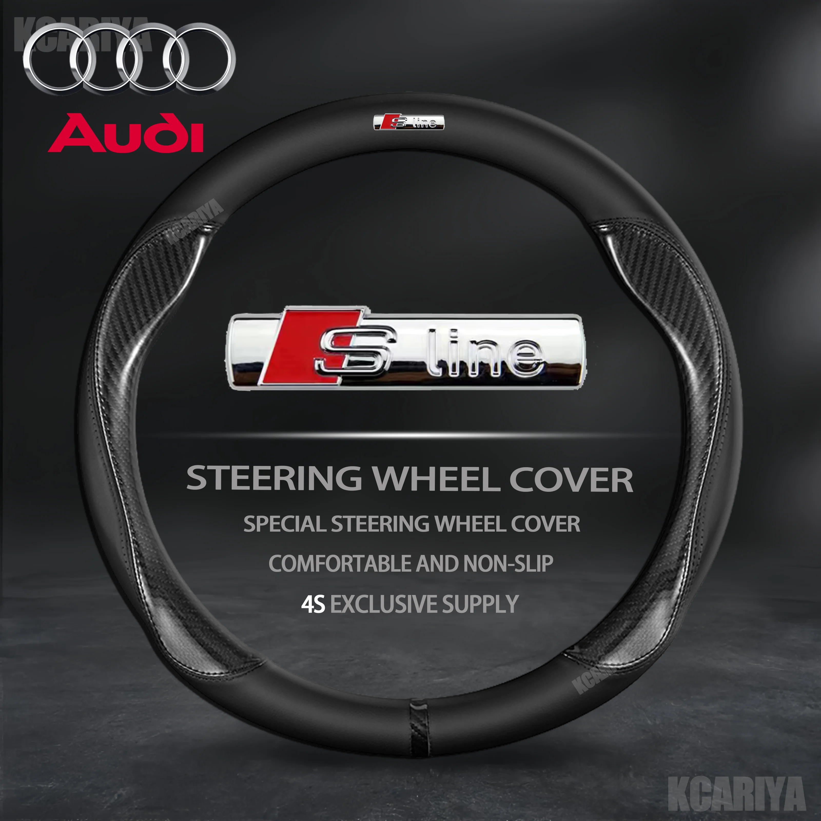 

38cm Carbon Fiber Car Steering Wheel Cover For Audi S Line S3 S4 S5 S6 RS3 RS4 Q3 Q5 Q7 Q8 TT A3 A4 A5 A6 A7 A8