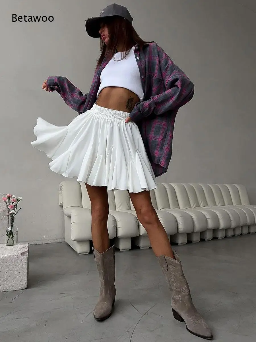 Elastischer Hochtaillierter Rüschen-Chiffon-Minirock A-Linie Swing-Skort für Damen Sommer Strand Casual Outfits
