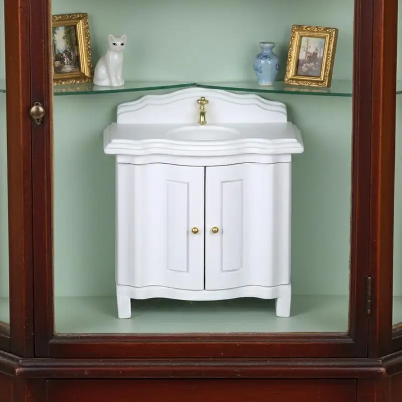 1Pcs Doll House Miniature Bathroom Sink Cabinet Prop Realistic 1/12 Scale Dollhouse Simulation Wash Basin Toy DIY Accessories