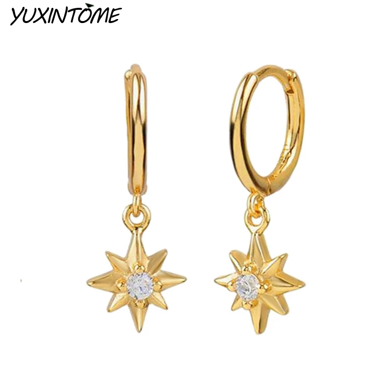 925 Sterling Silver Needle Trend Octagon Star 18K Gold Earrings Huggie Small Hoop Earrings for Women Party Fashion Jewelry Gift