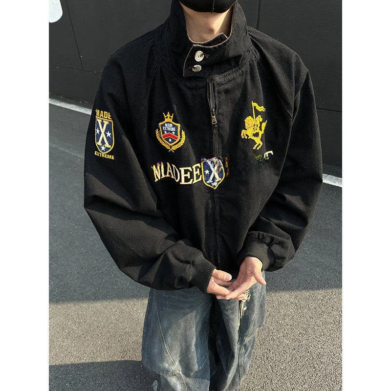 

Retro American Sle Motorcycle Jaet Men's Spring Autumn ort Bomber Pilot Coat Loose Fit Youthful Sle Windproof Zipper