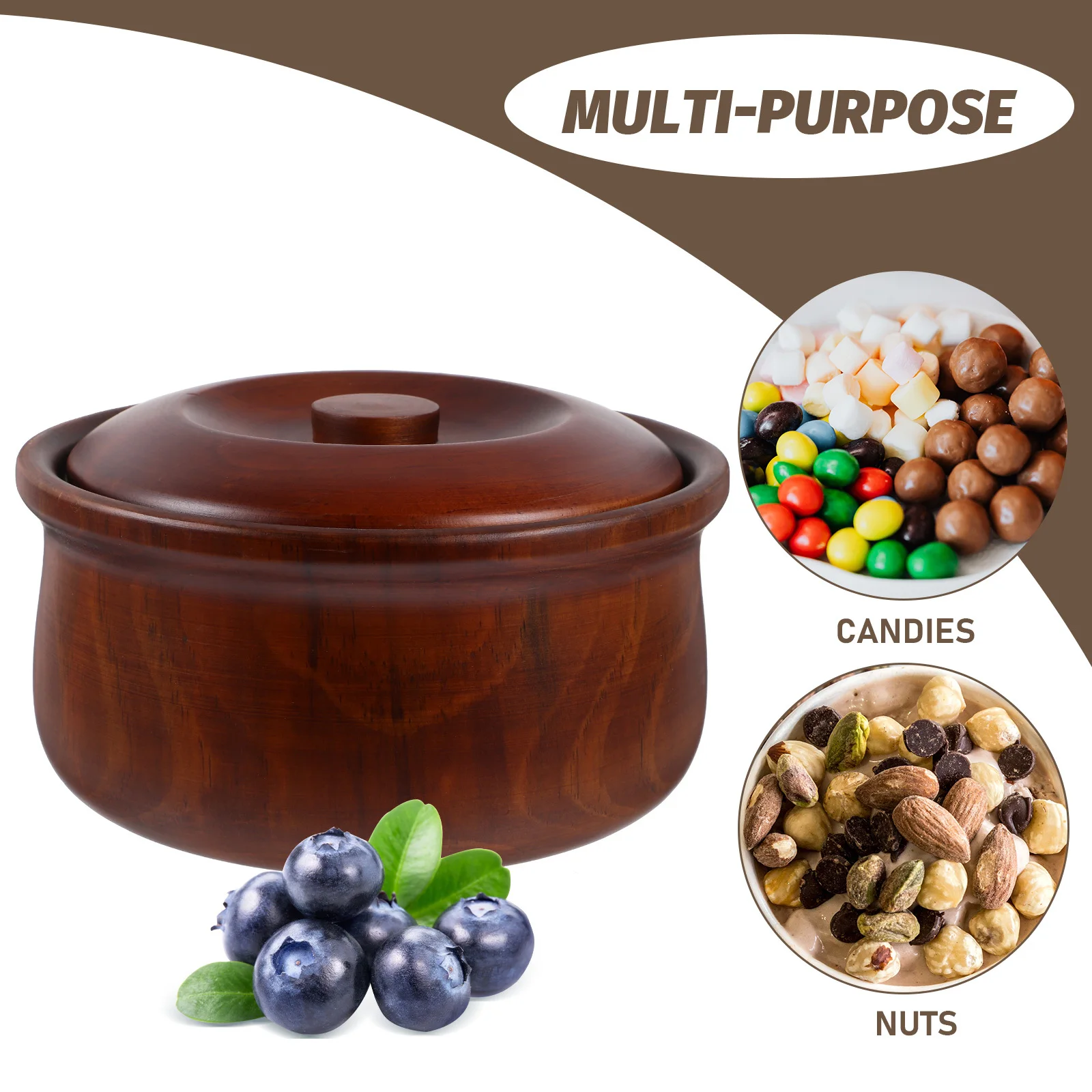 

Wooden Snacks Bowl 15-16x7.2cm Fruits Dessert Tray with Lid Moisture Resistant Smooth Surface Easy to Handle Coffee Tone