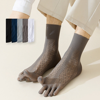 5 Pairs Summer Men Five Finger Socks Solid Color Diamond Pattern Thin Breathable Elastic Sweat-Absorbing Men Split Toe Socks