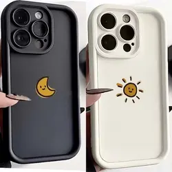 Cartoon Sun Moon Couple Case for Samsung Galaxy A54 A55 A34 A35 A53 A52 A52S A12 A14 A15 A25 A23 A24 A51 A32 A04 A05 A05S Cover