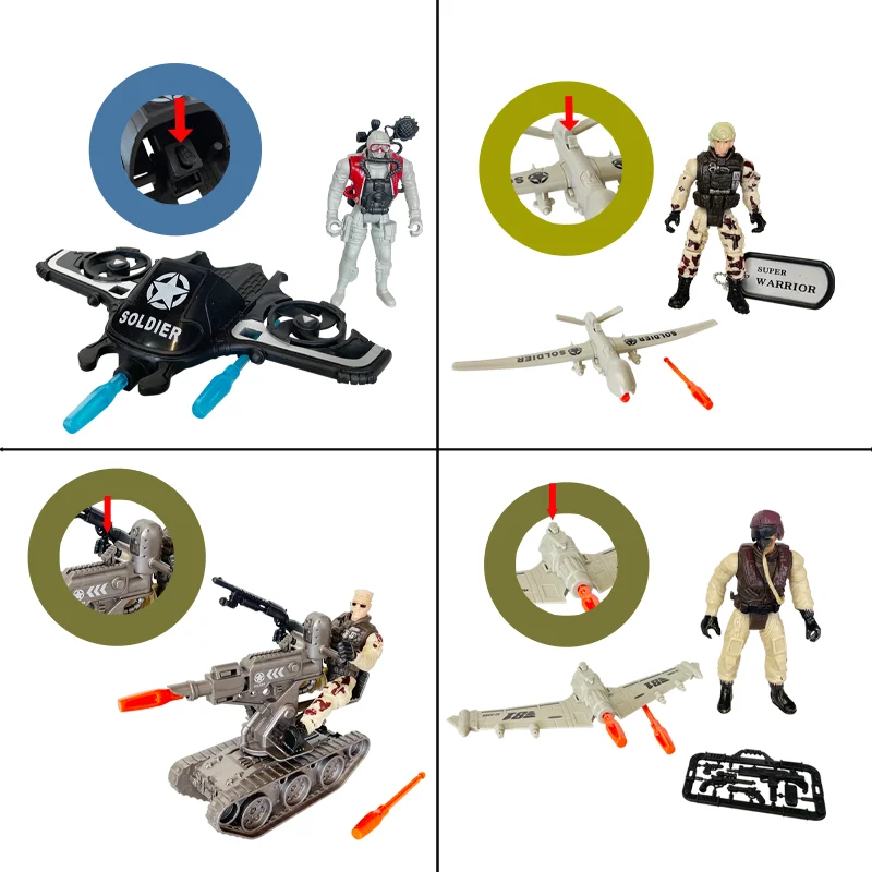 4 Set Leger Mannen Action Figures Soldaat Realistische Militaire Tank Vliegtuig Wapen Fun Combat Fantasierijke Spelen Speelgoed Kid Verjaardagscadeau