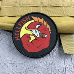 HELL FISH Printed Patch on Clothes Cartoon Morale Badge Military Tactical Patches Backpack Hook and Loop Appliques