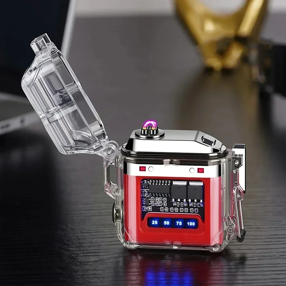 Hot Sell Outdoor waterproof lighting electric lighter - transparent curved design with rechargeable power display screen