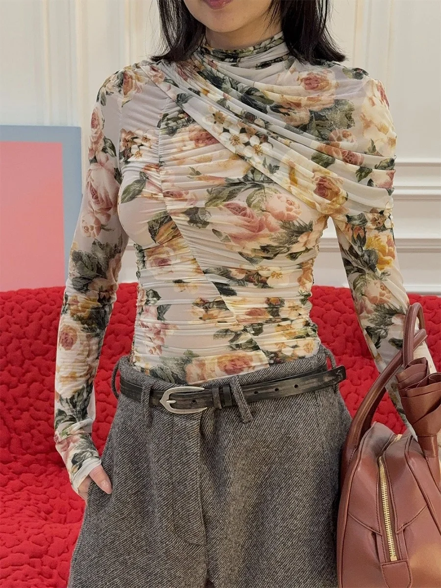 تيشيرتات نسائية على الموضة لعام 2026، قمصان، شبكية، مشدات مطبوعة ثلاثية الأبعاد، بلايز نسائية مطوية، بلوفرات، حمالة صدر قمصان Y2K جديدة متعددة الاستخدامات #2