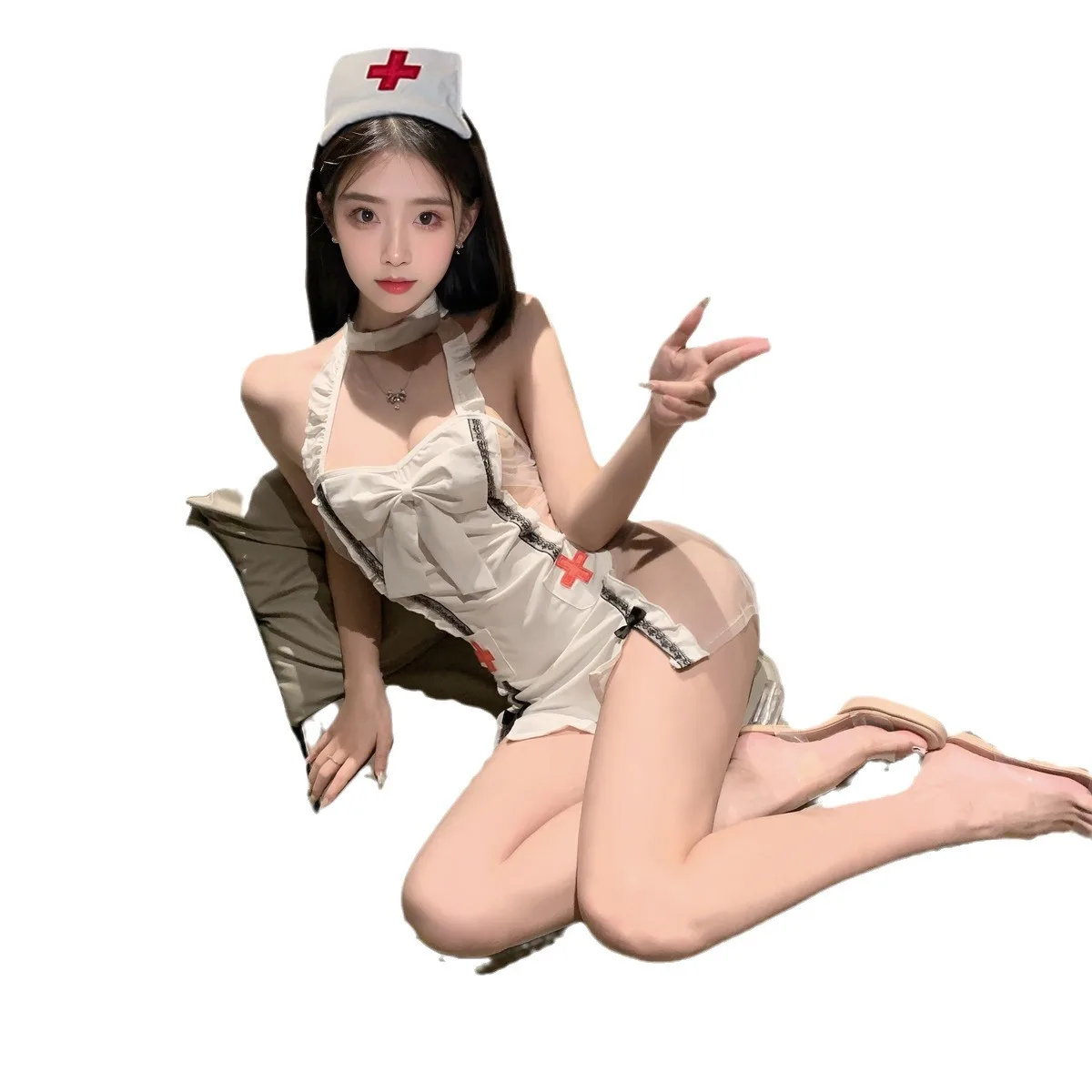 

Sexy Lingerie Set For Woman Open Bra Push Up Underwear Bodysuit Perspective Lace Pajamas Crotchless Babydoll Nurse Set