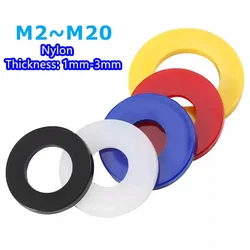 Black/White/Red/Blue/Yellow Multiple Colors Nylon Flat Spacer Plastic Washer O-ring Screw Gasket Insulation Spacer M2~M20