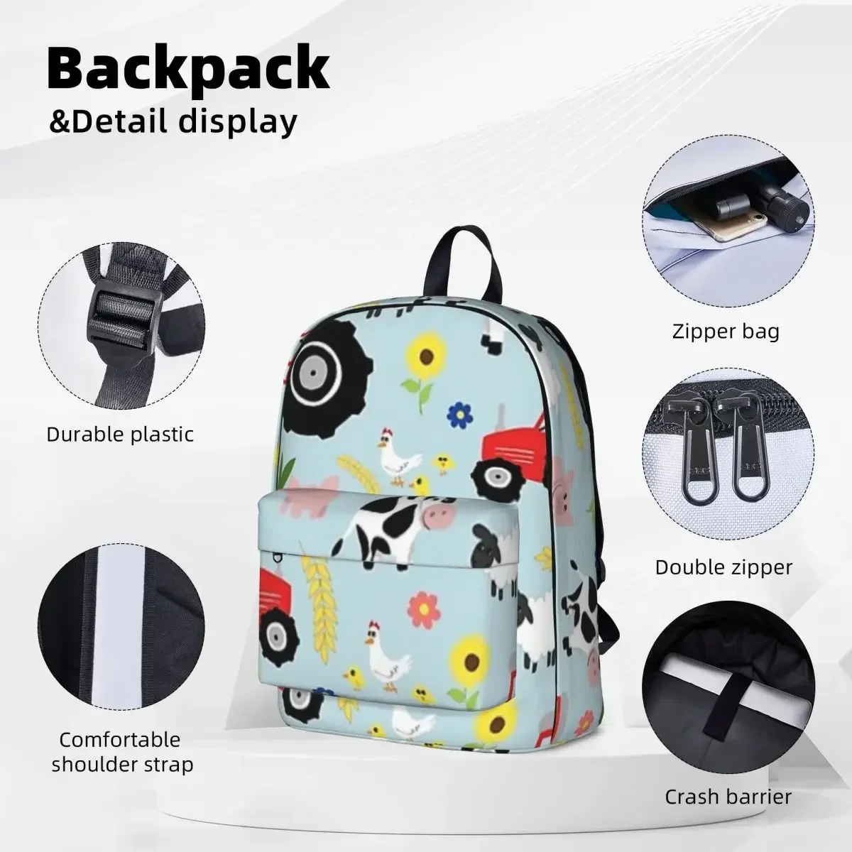 Cute Kids Red Tractor Farm Animal Pattern Backpacks Boys Girls Bookbag Fashion Students School Bags Portability Travel Rucksack