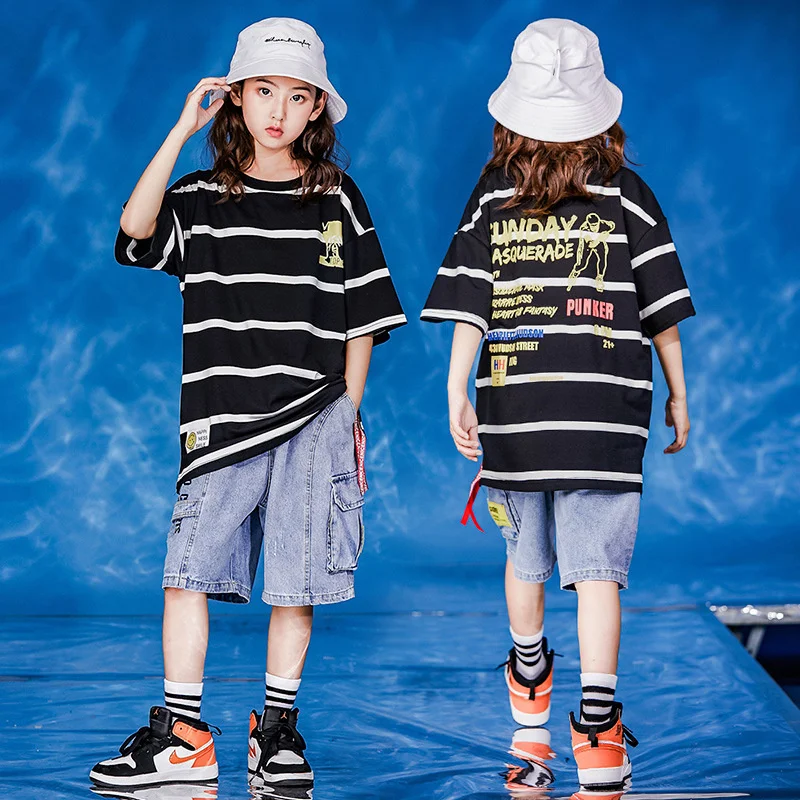 

Hip hop hip hop suit children's Catwalk Fashion Clothes Girls' dance clothes short sleeved women's summer fashion brand foreign