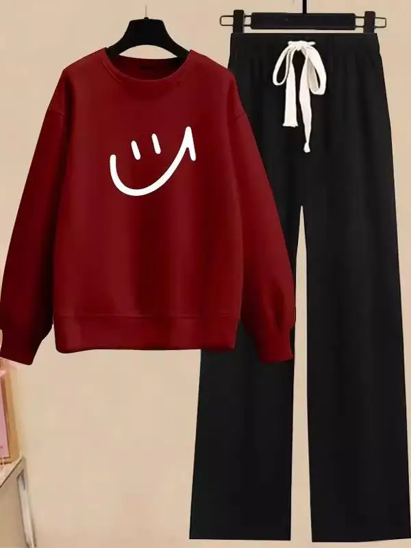 

plus Size 300 Pounds Red Casual Sportswear Set Women's Spring Autumn Thin Hoodie Pants Two Piece Set for Plump Sister