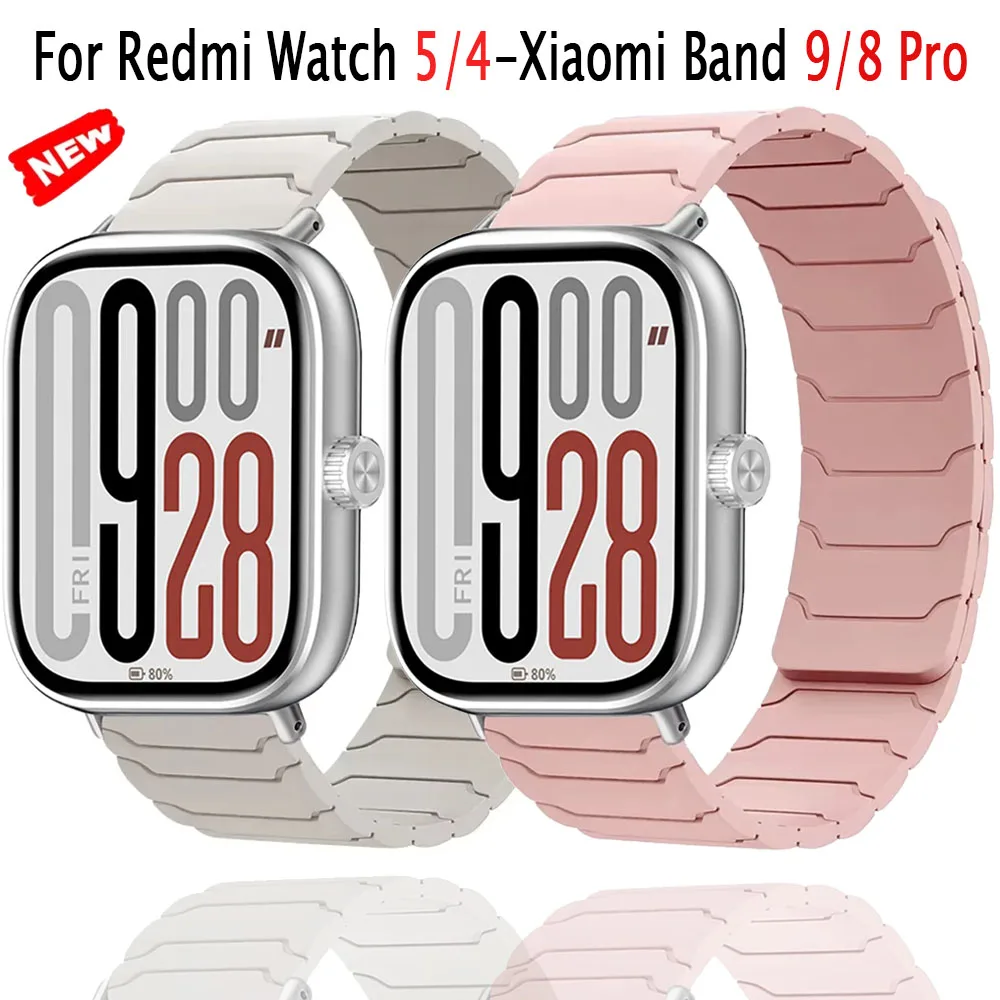 레드미 워치 5/4용 스포츠 소프트 실리콘 스트랩 마그네틱 밴드 편안한 팔찌 샤오미 미밴드 9 프로/8 프로 손목밴드 코레아