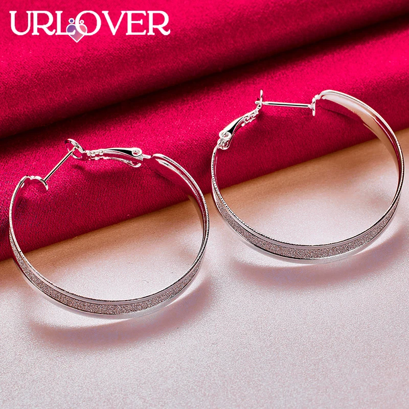 URLOVER 925 Sterling Silver Earring For Woman Frosted Edge Round Earrings Lady Party Wedding Fashion Jewelry Birthday Gifts