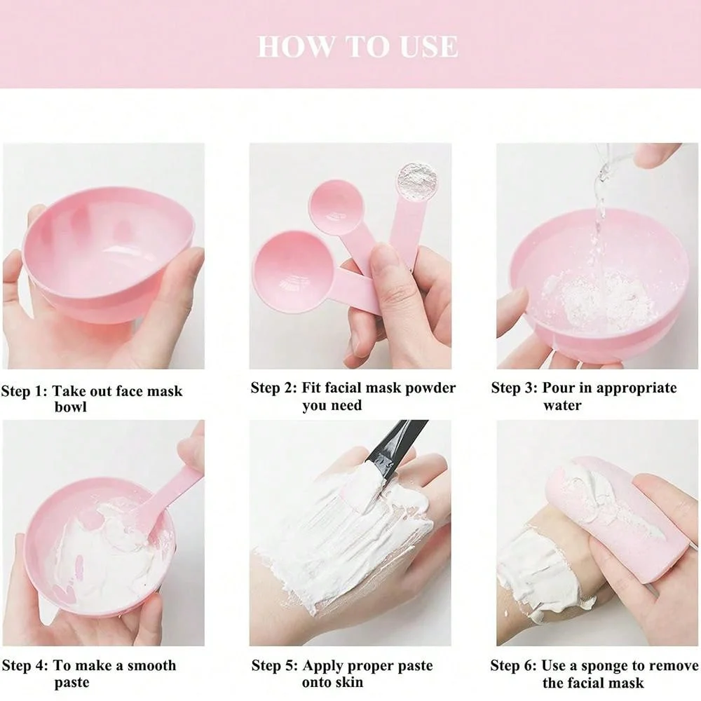 6Pcs Face Mask Mixing Bowl Set ，Plastic 6 in 1 DIY Facemask Mixing Tools Kit with Mask Bowl Stick Spatula Measuring Cup & Mask B