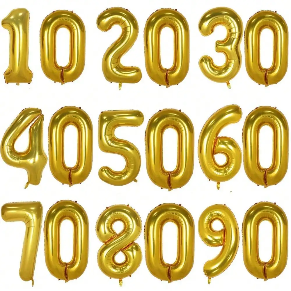 40Inch Jumbo Gold Foil Number Balloons 10-90 for Birthday Anniversary Party Decorations with Individual Packaging