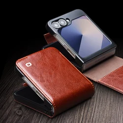 QIALINO 100% Natural Genuine Leather Case for Samsung Galaxy Z Flip6 Flip5 Flip 6 Flip 5 5G Premium Cowhide Wallet Cover