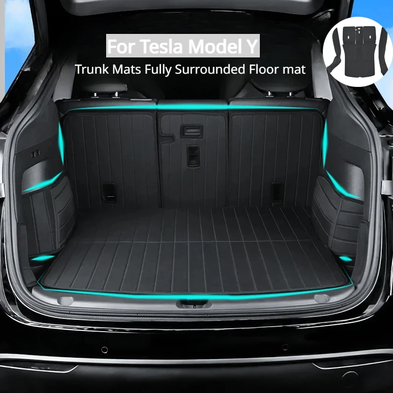 Alfombrillas de cuero para maletero, accesorio para Tesla Model Y 2017-2024, completamente rodeado, impermeable, antideslizante, personalizado