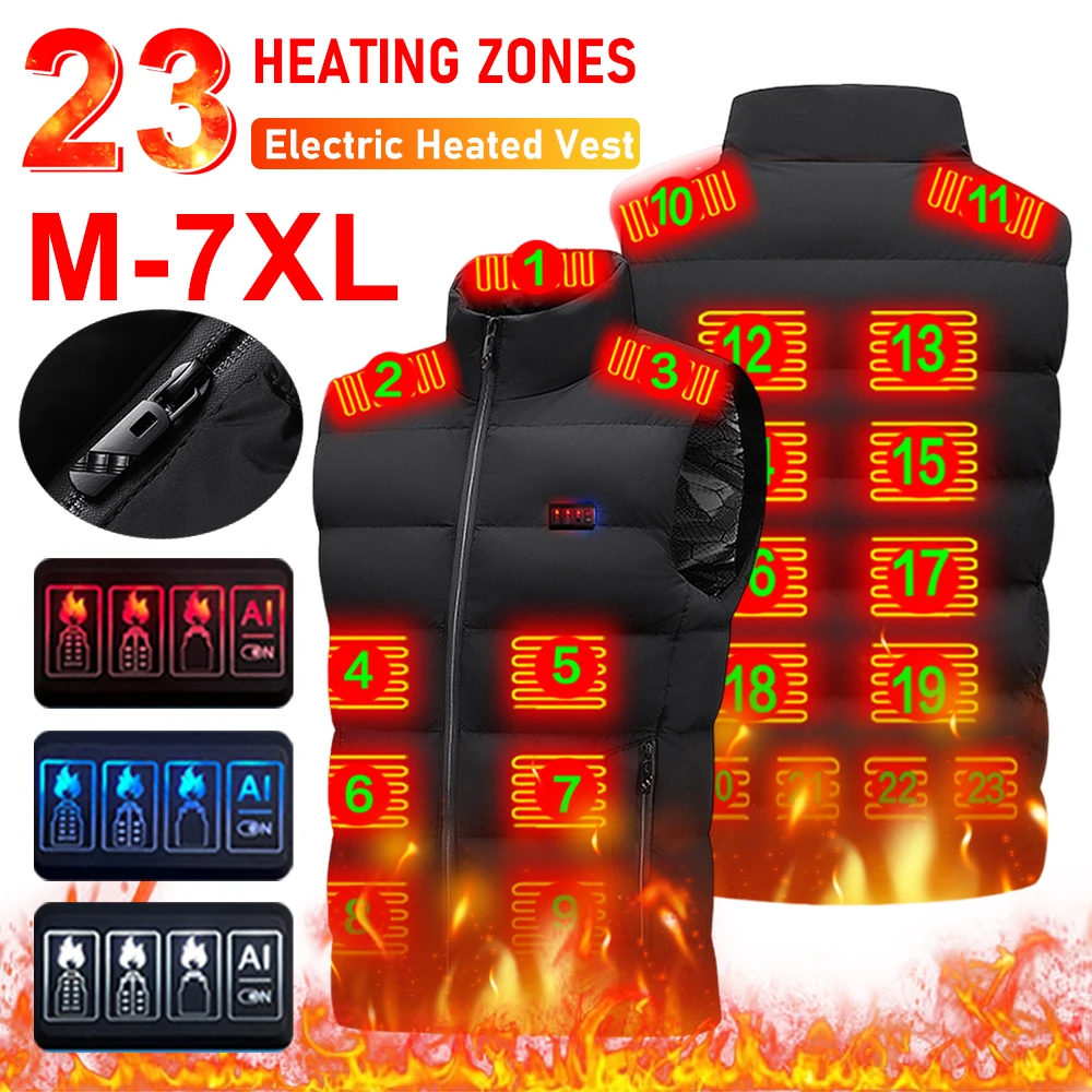 

23 Zones Heated Vest Electric Heated Jackets Men Women Winter Thermal Heated Coat USB Heating Vest For Camping Motorcycle Vest