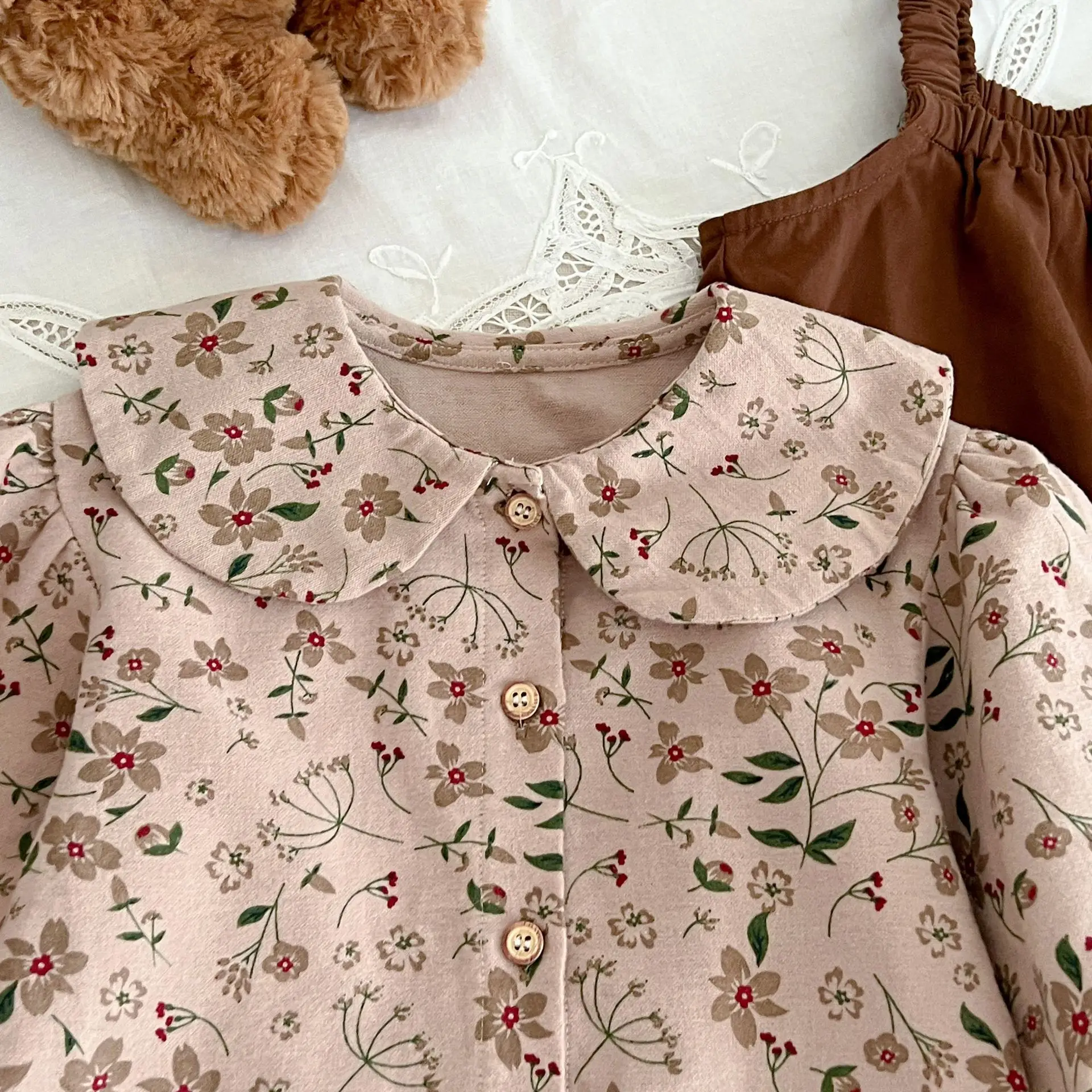 Korean Autumn Clothing Baby Girls Sets Floral Shirt Overalls 2pcs Outfit Fashions Newborn Children Outfit 0-3 Years Toddler Suit