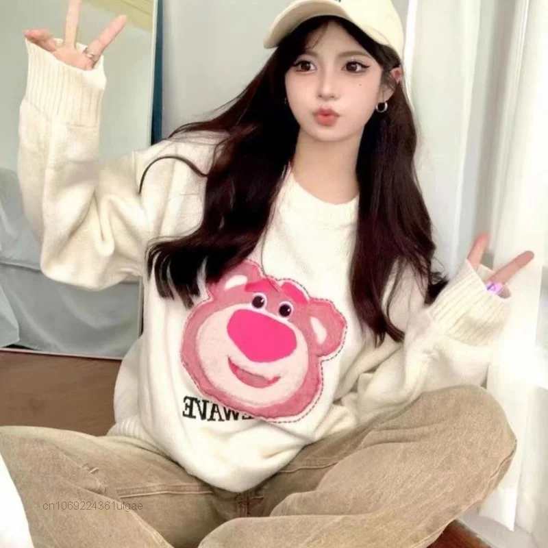 Disney Cartoon Bear Lotso New Clothes Y2k Pullovers Autumn Korean Trend Knitted Top Women Fashion Sweater Female Sweatshirts