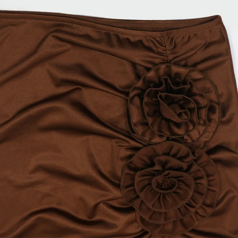 KEXU 여성 3D 플라워 반팔 O넥 티셔츠 탑과 맥시 롱 스커트 슈트 2025 스트릿 여름 투피스 세트 의상