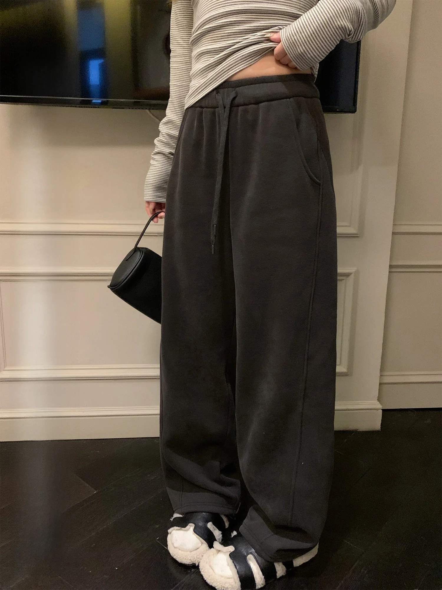 

Женские утепленные брюки Hhi с широкими штанинами, прямого кроя, свободные, с высокой талией, удобные зимние брюки Deep Ay