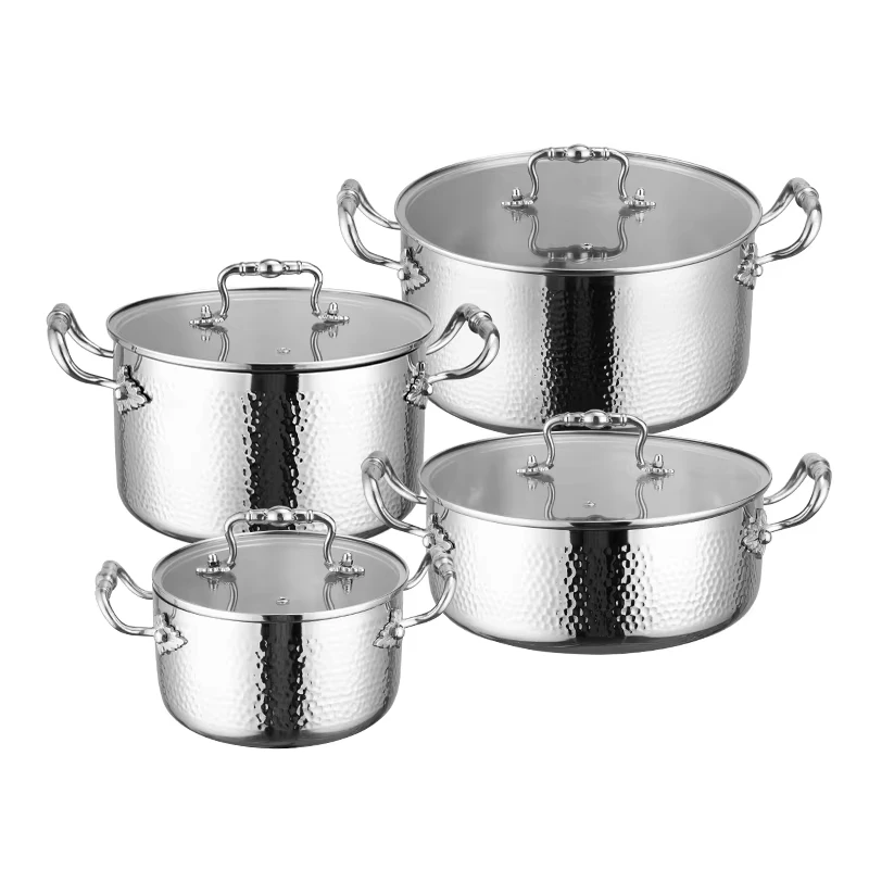 304 Stainless Steel Cookware Sets Non Stick 1set Hammered High Quality 8 Pcs Commercial 3ply Stainless Steel Cookware Set