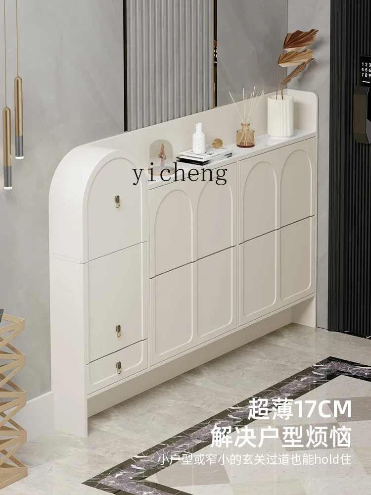 XL Cream Wind Ultra-thin Tipping Bucket Shoe Cabinet Household Door Entry Entrance Cabinet Shoe Change Stool Integrated