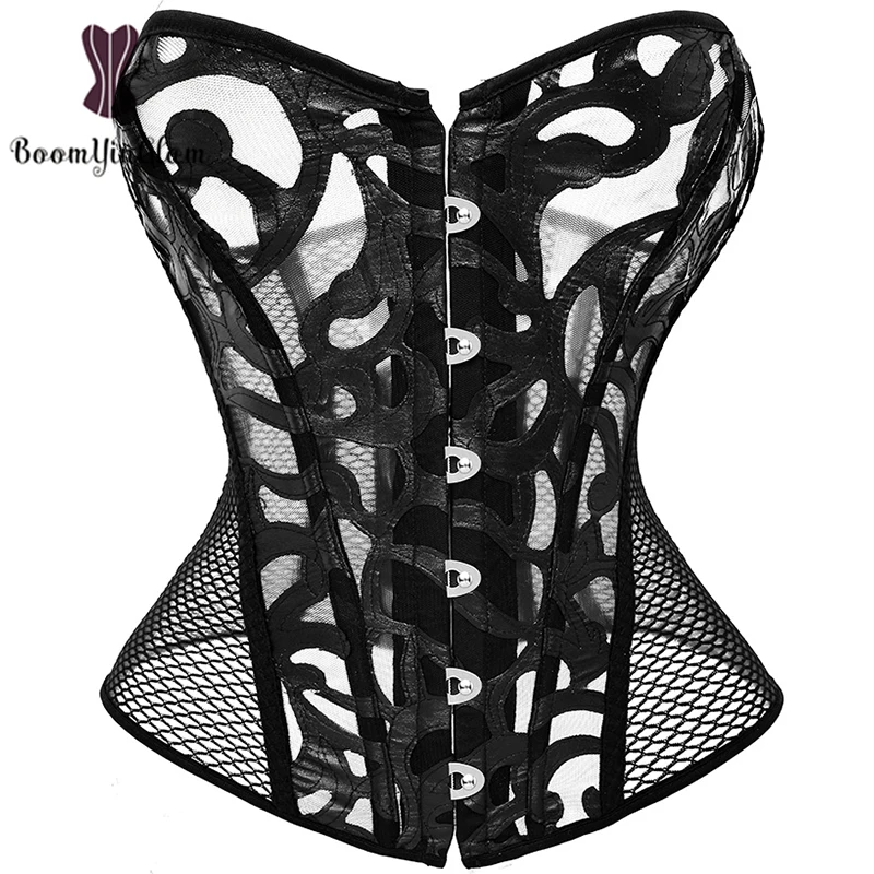 Wholesale price black/white sexy women bustier breathable slimimg body shapwear mesh net corset for summer size xs-6xl 930#