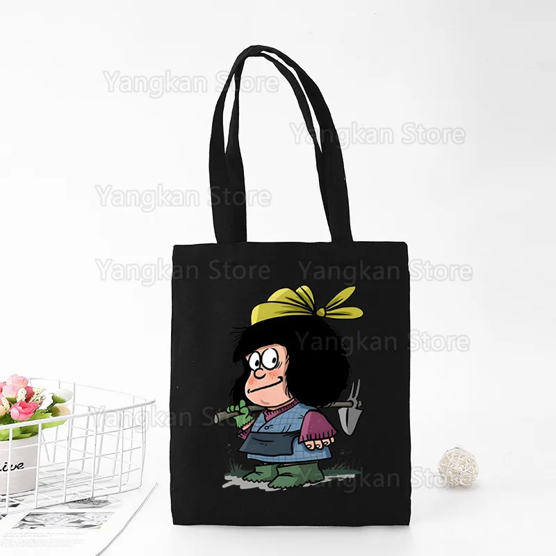

Сумки Mafalda, сумка-тоут на заказ, оригинальный дизайн, черные дорожные сумки унисекс из холщовой ткани, экологичная складная сумка-шоппер