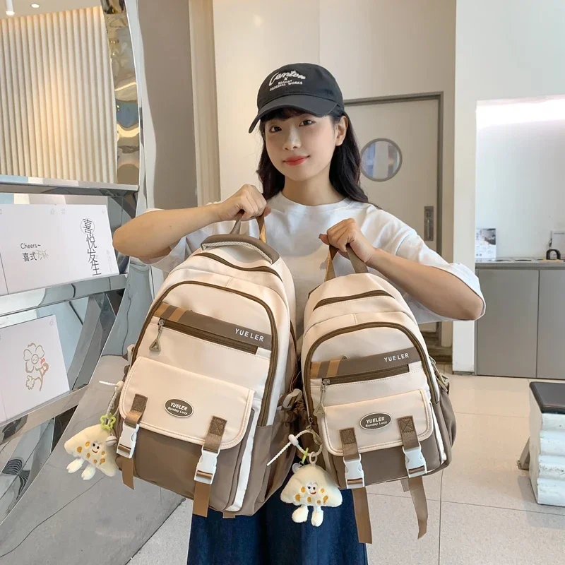 

Women's Aesthetic Backpack 2024 Fashion School Bag Pack University with Transparent Pocket Youth Ladies Book Bag Female Handbag